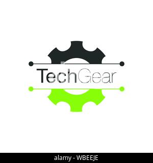 GearLogo ossature modèle. Symbole simple concept en télévision style vert et noir . Stock vector illustration isolé sur fond blanc. Illustration de Vecteur