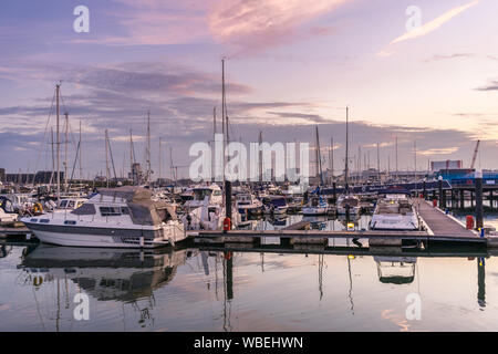 Coucher de soleil sur Shamrock Quay Marina à Southampton, Hampshire, England, UK Banque D'Images