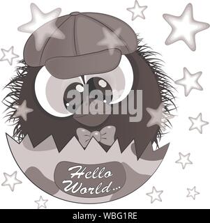 Cute little crow. cartoon vector illustration. Peu d'illustration cartoon raven avec texte bonjour tout le monde. Illustration de Vecteur