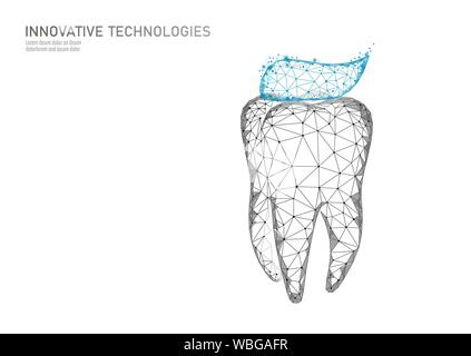 Poly faible protection concept médical dentaire. Dentifrice empêcher la cavité. La reconstruction de l'émail de la santé. Procédure dentaire saine polygonale Illustration de Vecteur