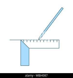 L'icône de crayon avec l'échelle. Fine ligne de remplissage bleu avec Design. Vector Illustration. Illustration de Vecteur