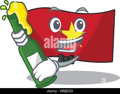 Avec de la bière au-dessus de table en bois drapeau vietnam cartoon Illustration de Vecteur