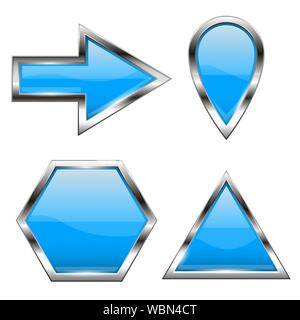 Brillant bleu web icons avec cadre en métal Illustration de Vecteur