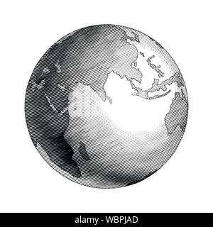 Globe Antique dessin à la main vintage Style : Noir et blanc clip art isolé sur fond blanc Illustration de Vecteur