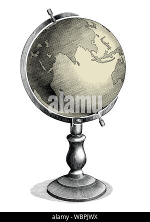 Globe céleste ancien dessin à la main vintage Style : Noir et blanc clip art isolé sur fond blanc,globe céleste pour l'éducation Illustration de Vecteur