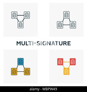 Multi-Signature icon set. Quatre éléments dans diférents styles d'blockchain icons collection. Creative multi-signature rempli d'icônes de couleur, Contours, Illustration de Vecteur