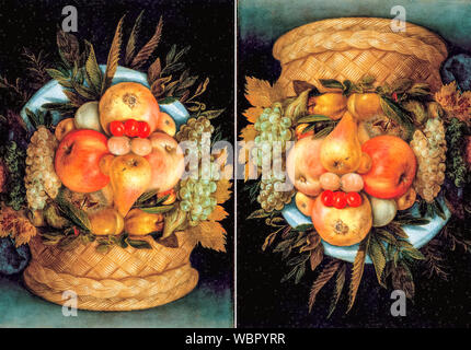 Giuseppe Arcimboldo, peinture, panier de fruits, réversible (tête), vers 1590 Banque D'Images