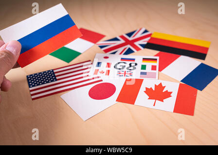 Drapeaux de La Grande 7 ou G7 concept politique économique du sommet. Banque D'Images