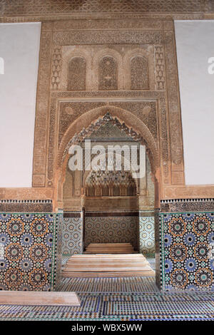 Mausolée du Sultan Ahmad al-Mansur sur les tombeaux saadiens, Marrakech, Maroc Banque D'Images