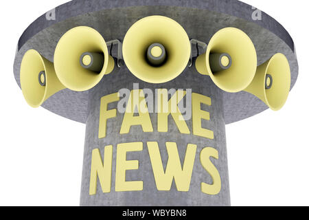 Groupe des mégaphones sur poster avec texte fake news. Le rendu 3D Banque D'Images