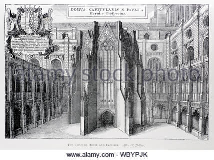 Chapter House et le cloître, Vieux Original St Pauls, Londres, par une gravure graveur Wenceslaus Hollar Bohème à partir de 1600 Banque D'Images