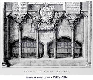 Tombes de Sebba et Ethelred, Original Old St Paul, Londres, par une gravure graveur Wenceslaus Hollar Bohème à partir de 1600 Banque D'Images