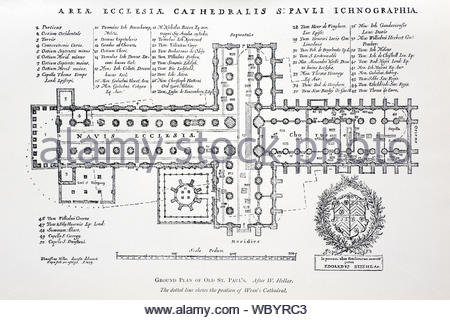 Plan au sol de l'ancien Original St Pauls, Londres, par une gravure graveur Wenceslaus Hollar Bohème à partir de 1657 Banque D'Images