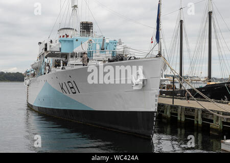 Le NCSM Sackville est photographié dans le port de Halifax, Nouvelle-Écosse, le jeudi 22 août 2019. Une guerre mondiale II, corvette de classe Flower HMCS Sackville est Banque D'Images