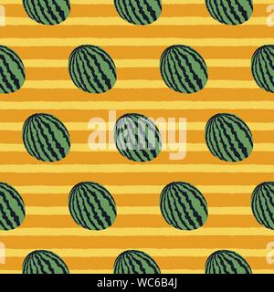 Les pastèques vert motif transparente sur un fond rayé jaune Illustration de Vecteur