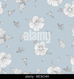 Fleurs blanches sur un fond bleu pastel modèle transparent vecteur Illustration de Vecteur