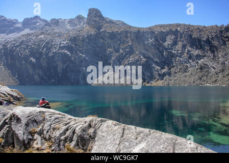 Laguna Churup et Nevado Churup, parc national de Huascaran, Huaraz, Pérou Banque D'Images