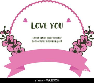 Cartes romantique Design, avec lettrage vous aime, l'arrière-plan de cute fleur cadre. Vector Illustration de Vecteur
