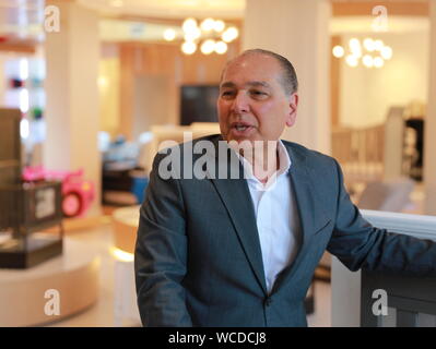 New York, USA. Août 22, 2019. Joseph Shamie, président de Delta Enfants, prend la parole lors d'un entretien avec Xinhua à New York, aux États-Unis, le 22 août, 2019. Credit : Zhang Mocheng/Xinhua/Alamy Live News Banque D'Images