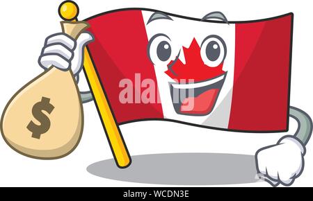 Avec de l'argent drapeau canada sac isolé dans le dessin animé Illustration de Vecteur