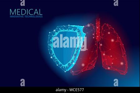 Poumons humains 3d protection Shield médecine faible poly concept. Triangle rouge pharmacie arrière-plan. Compléter le vecteur de reconstruction de récupération Illustration de Vecteur