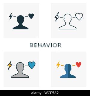 L'icône de comportement défini. Quatre éléments dans des styles différents de l'éthique des affaires collection d'icônes. Le comportement créateur rempli d'icônes de couleur, contours, et télévision Illustration de Vecteur
