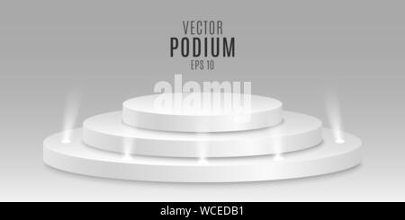 Place du prix. 3D blanc vide isolé podium sur fond gris. Petites ampoules. Vector illustration. EPS 10 Illustration de Vecteur