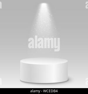 3D blanc vide isolé podium sur fond gris. Projecteur lumineux. Vector illustration. EPS 10 Illustration de Vecteur