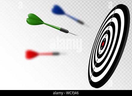 Vector green flèches dart pour cibler de vol cible. La métaphore pour cible, concept gagnant. Isolé sur fond blanc transparent Illustration de Vecteur