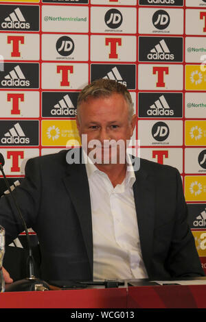 Windsor Park, Belfast, Irlande du Nord, Royaume-Uni. 28 août 2019. L'Irlande du manager Michael O'Neill nommé son équipe aujourd'hui pour le prochain match amical contre le Luxembourg (Jeudi 05 septembre) et de l'important match de qualification de l'UEFA EURO 2020 contre l'Allemagne (lundi 09 septembre 2019). Les deux parties seront jouées à Belfast et l'Irlande du Nord en ce moment haut GROUPE C DANS LA ZONE EURO avec 12 points qualificatifs de quatre jeux. Crédit : David Hunter/Alamy Live News. Banque D'Images
