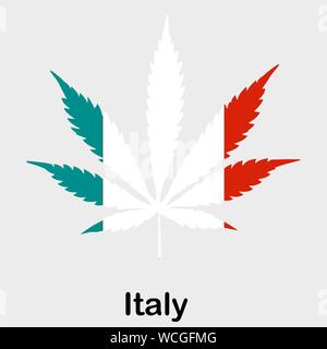 Drapeau dans la forme d'une feuille de cannabis. Le concept de la légalisation de la marijuana, du cannabis en Italie Illustration de Vecteur