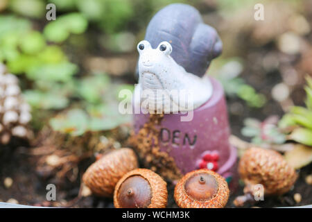 La petite sculpture d'escargot derrière le gland - Image Banque D'Images