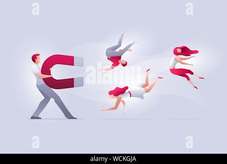 Un homme attire des gens avec un gros aimant. Concept illustration vectorielle. Illustration de Vecteur