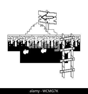 Pixelated retro cartoon art jeu vidéo en noir et blanc Illustration de Vecteur