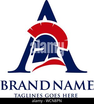 Lettre créative avec un casque de guerrier spartiate antiquités design vectoriel Illustration de Vecteur