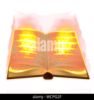 Résumé du livre de gravure ouvert sur fond blanc. Banque D'Images