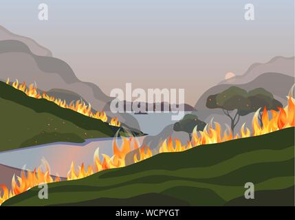 Les feux de forêt sinistrés les arbres de montagne Illustration de Vecteur