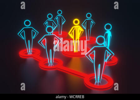 L'or 3d figure humaine étend son influence aux chiffres voisins. La propagation d'idées et de pensées, recruter de nouveaux membres. Le rendu 3D Banque D'Images