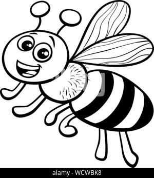 Cartoon noir et blanc Illustration de drôle de personnage animal insecte Abeille Coloring Book Illustration de Vecteur