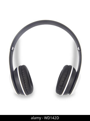 Close up noir et blanc des écouteurs sans fil isolé sur fond blanc avec chemin de détourage. Casque sans fil di couper avec le chemin d'utiliser simplement de creat Banque D'Images