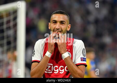 Amsterdam, Pays-Bas. Août 28, 2019. Hakim Ziyech (Ajax) au cours de l'UEFA Champions League play-offs 2ème leg Ajax-Apoel le 28 août 2019 à Amsterdam, Pays-Bas. (Photo par Sander Chamid/SCS/AFL0 (Hollande) Credit : AFLO Co.,Ltd/Alamy Live News Banque D'Images