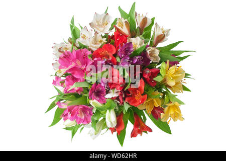 L'alstroemeria multicolores bouquet rond de fleurs sur fond blanc gros plan isolé, lily des bouquets pour poster de l'élément de conception de décoration Banque D'Images