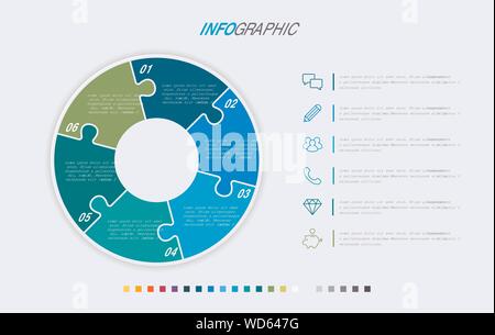 Infographic template. 6 étapes design arrondi avec de belles couleurs. Calendrier des présentations pour des éléments de scénario. Illustration de Vecteur