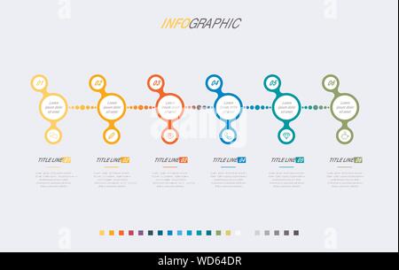 Modèle de conception de l'axe de l'infographie vectorielle avec éléments arrondis. Contenu, calendrier, échéancier, diagramme, workflow, business, infographie, organigramme. Illustration de Vecteur