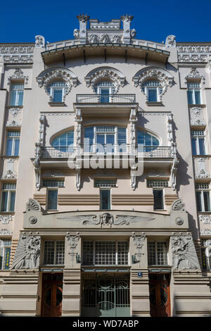 L'architecture Art Nouveau de la rue Albert, Riga, Lettonie, en Europe du Nord, Banque D'Images