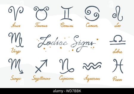 Vector set dessiné à la main des signes du zodiaque les icônes de divers horizons. Illustration de Vecteur