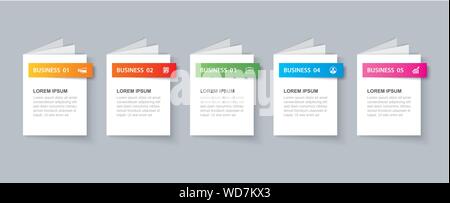 Livre d'infographies modèle avec des données 5. Peut être utilisé pour la mise en page de workflow, diagramme, nombre d'options, la conception web, présentations Illustration de Vecteur