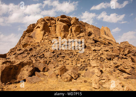 Le Rock Graffity également connu sous le nom de Qaryat al-Asba ou Musayqirah pétroglyphes, Province de Riyad, Arabie Saoudite Banque D'Images