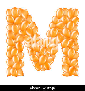 Lettre d'Orange M de ballons d'hélium partie d'alphabet anglais. Banque D'Images