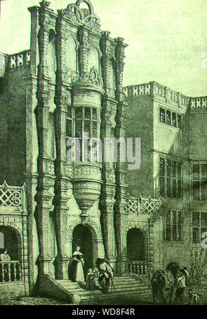 L'entrée de Bramshill House, Hampshire UK (façade sud avec oriel au centre) comme il est apparu dans les années 1600. Pendant la DEUXIÈME GUERRE MONDIALE, le manoir a été utilisé comme une croix rouge, maison de maternité, avant de devenir la résidence de l'exilé Le Roi Michel et La Reine Anne de Roumanie pour un certain nombre d'années. Il est devenu l'emplacement de l'Académie de Police en 1960, et fut plus tard à la maison pour le Collège européen de police. Banque D'Images